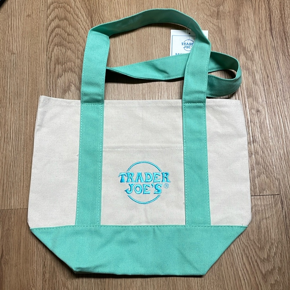 Trader Joe’s MINI spring pastel green and Cream Canvas Tote Bag